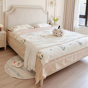 美式轻奢实木双人床法式奶油风床卧室1.5米1.8米网红床巴黎仲夏