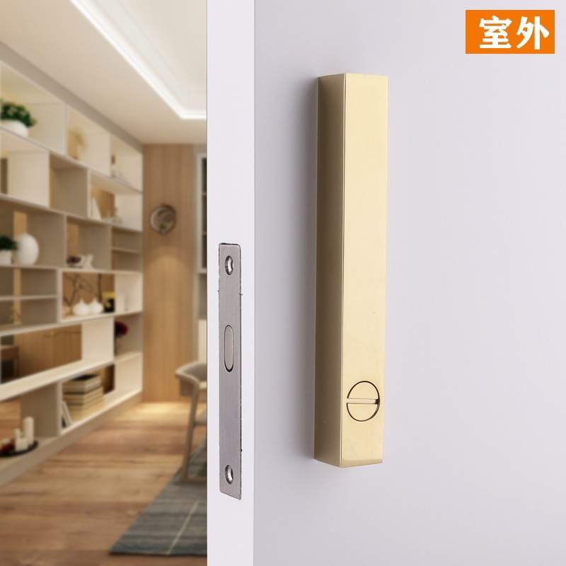 移门锁窄边卫生间黑色现代北欧推拉门锁带钥匙金色轻奢移门钩锁