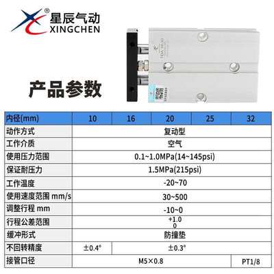 星辰TN/TDA1-10-10-15-2025-30-40-45-650-60-70--75双杆双轴气缸