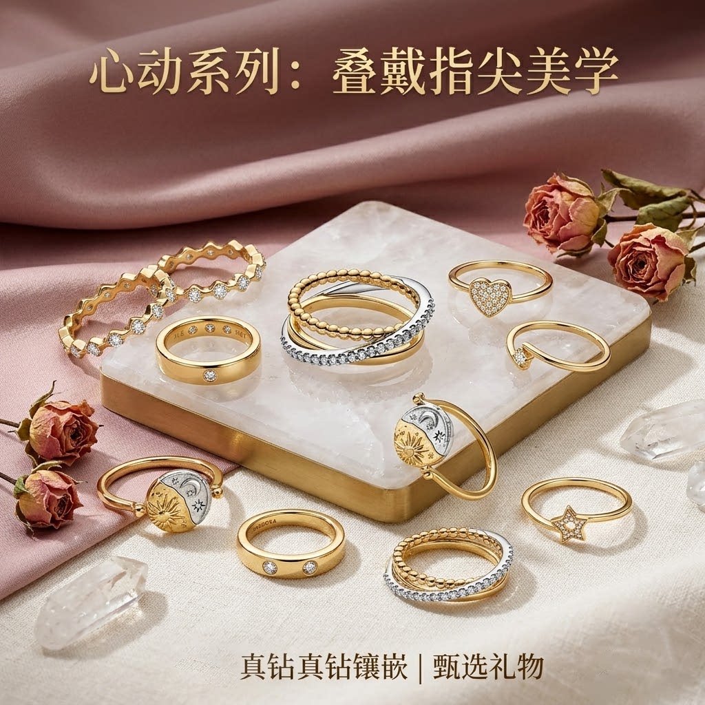 叠戴戒指女小众设计情人节礼物