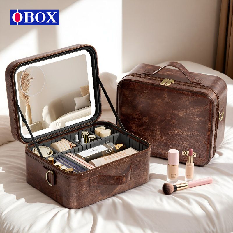 OBOX复古琥珀LED带镜化妆包梳妆化妆品分区收纳大容量可挂行李箱,收纳整理,化妆包,淘宝优惠券,粉丝福利购,淘宝优惠卷