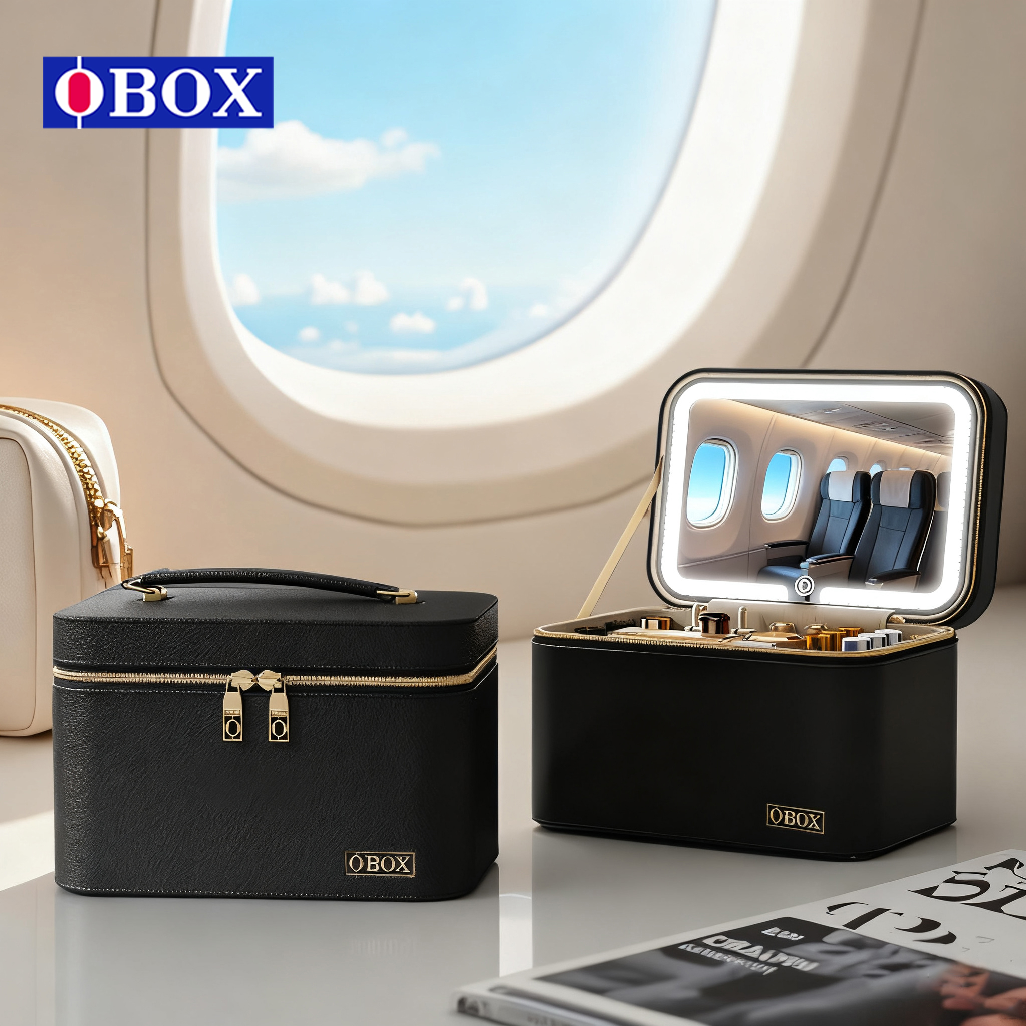 OBOX化妆品收纳盒美妆工具刷子便携收纳新款2025带镜子智能化妆包