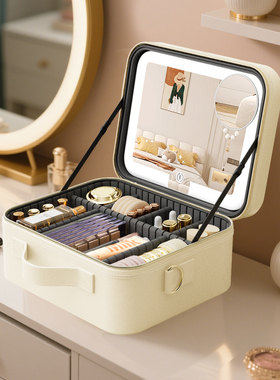 OBOX化妆包新款出行便携洗漱包高颜值分区LED带镜子化妆品收纳盒