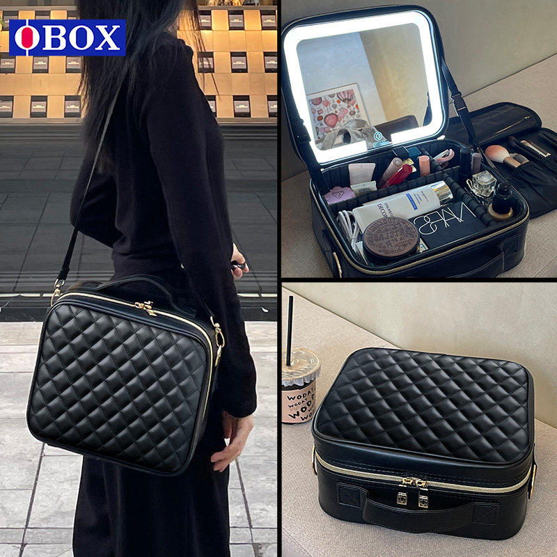 OBOX专业化妆包带镜子大容量收纳图片
