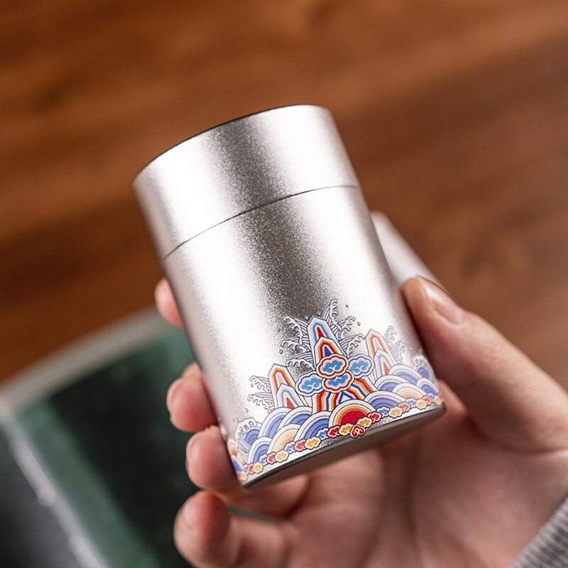 小号旅行出差茶叶罐储茶罐日式家用随身便携铝合金密封罐珐琅国潮