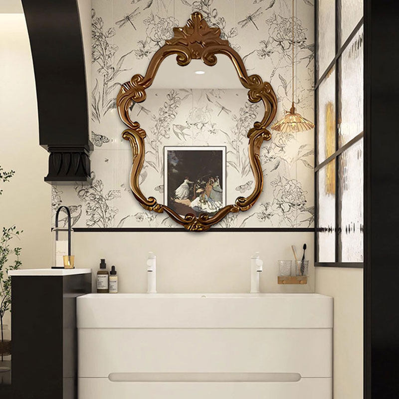法式复古卧室壁挂氛围感梳妆镜轻奢卫生间化妆镜子入户客厅装饰镜