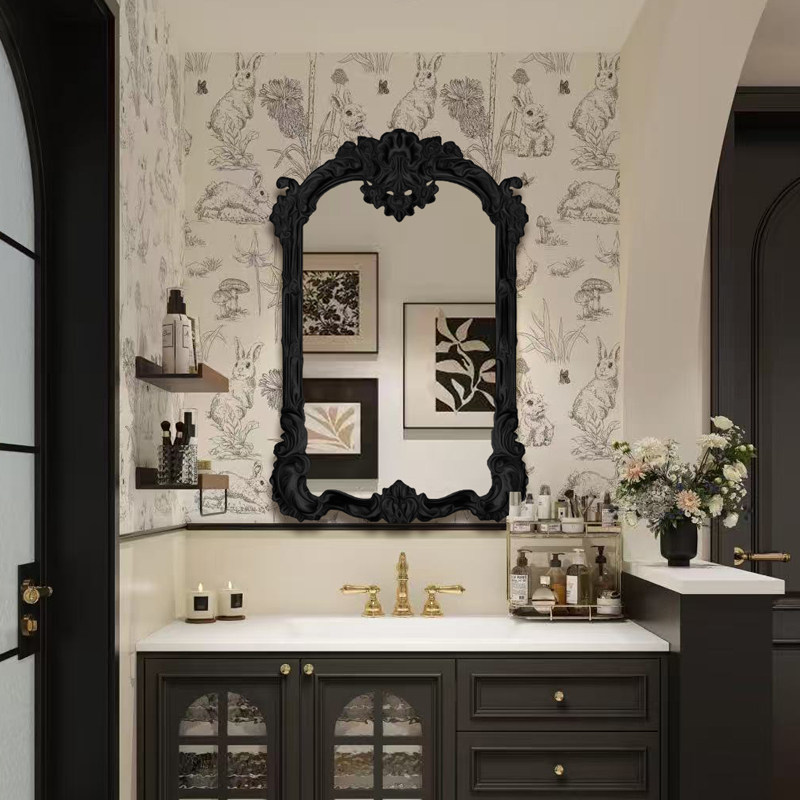 欧式法式复古卫浴镜美式浴室镜壁挂镜子卫生间墙面雕花梳妆装饰镜