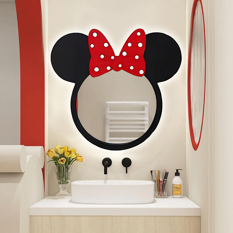 米妮可爱浴室镜壁挂卫浴镜艺术卡通洗手间镜厕所台盆化妆镜装饰镜