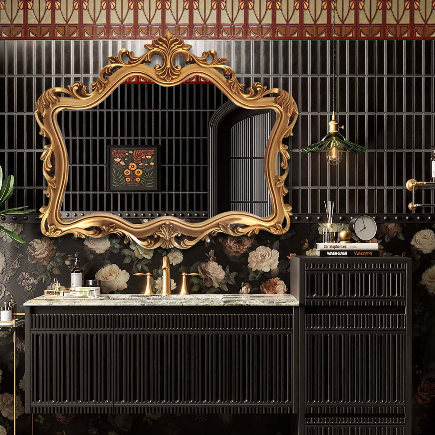 欧式法式复古卫浴镜雕花梳妆镜美式浴室壁挂镜子卫生间墙面装饰镜