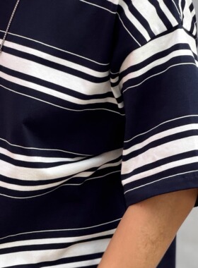 GETY小领口条纹T恤廓形落肩宽松版型男士全棉sorona罗纹领口