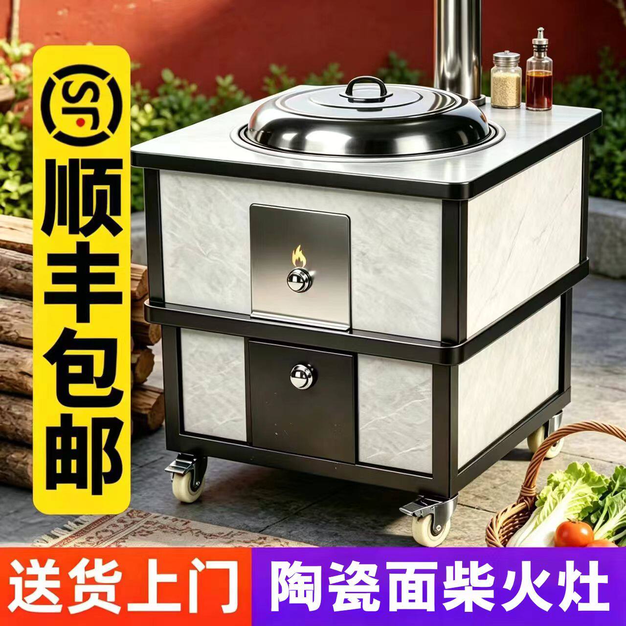 新款陶瓷面柴火灶农村家用烧木柴煤两用可移动柴火炉红砖炉膛灶台