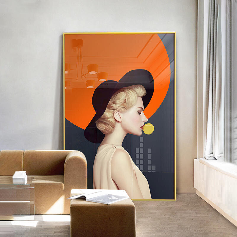 橙色人物美女抽象走廊过道壁画现代简约玄关装饰画沙发背景墙挂画图片