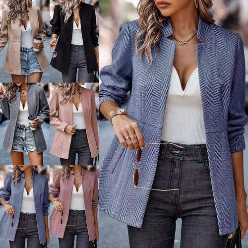 Women‘s Business Casual Blazer Long Sleeve Open Front Notch