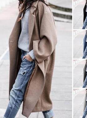 women's autumn and winter casual mid-length coat notch lapel