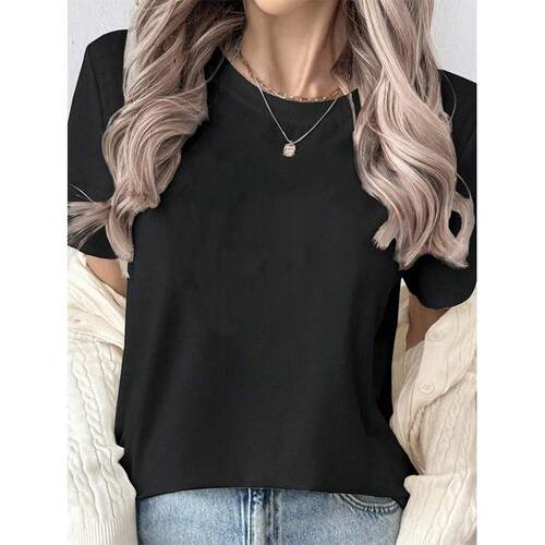 Women's Basic Plain Round Neck Tee, Summer Clothes Women