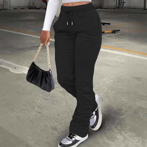 Women's Plain Pocket Drawstring Sweatpants, Casual Comfy