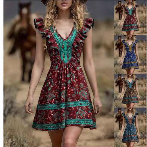 Women's Elegant Ruffle Sleeve Dress