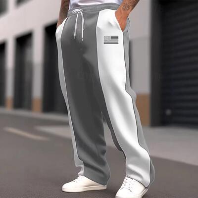 pair printed men patchwork casual trousers regular version