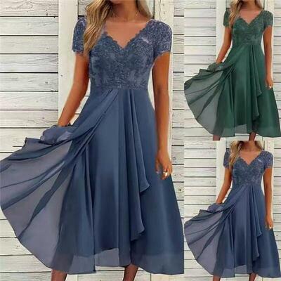 2025 Generous Chiffon Stitching V Neck Lace Bridesmaid