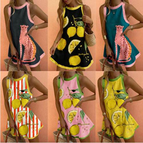 Boho Summer Beach Casual Vacation Women's Colorblock Lemon