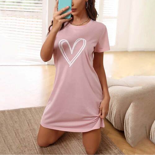 Two-Piece Set Women's Heart Print Tee & Shorts