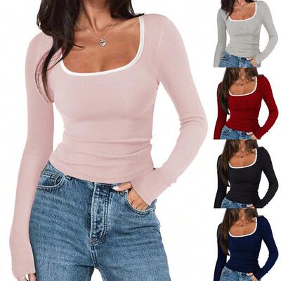 Women's Casual Round Neck Long Sleeve T-Shirt, Spring Summer