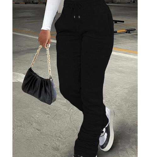 Women's Plain Pocket Drawstring Waist Stackable Sweatpants