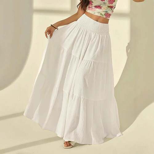 Women's Plain Ruffle Trim Skirt, Casual Fashion Long Skirt