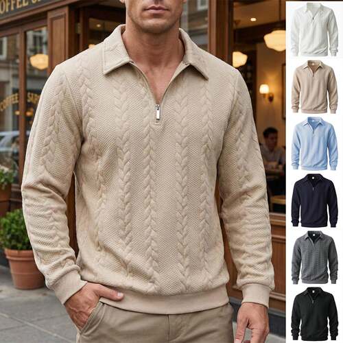 Men autumn winter wear knitted Polo collar sleeve sweatshirt