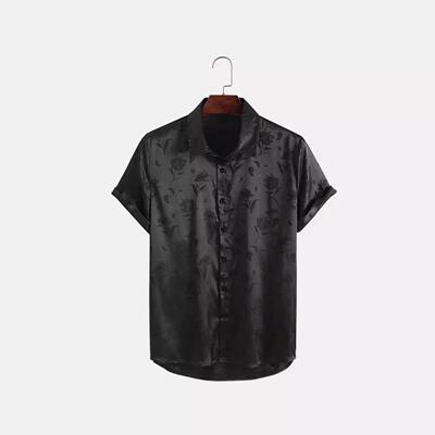 Men Rose Print Jacquard Shirt Regular Sleeve Collared Summer