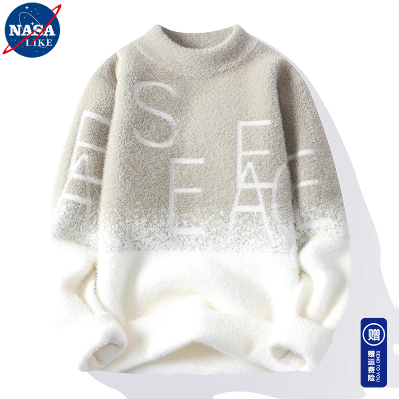 NASA毛衣男水貂绒秋冬季加厚保暖打底衫半高领毛线衣羊绒衫针织衫