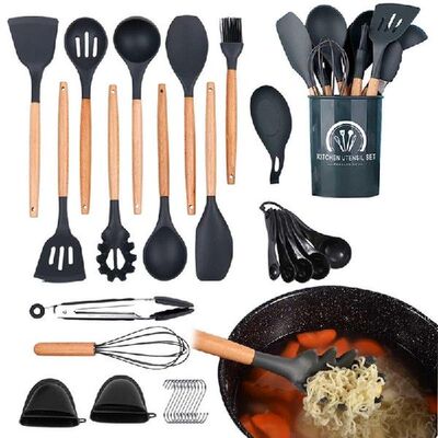 极速Silicone Kitchnen Utensils Wooden Handle Cookware Utensi