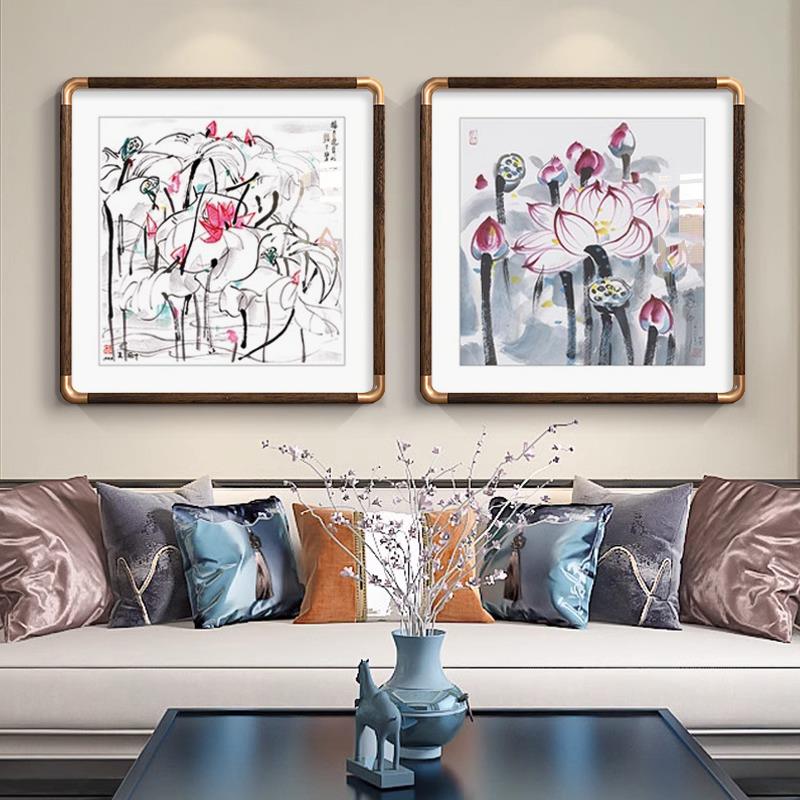 吴冠中客厅装饰画新中式沙发背景墙抽象荷花挂画国画水墨艺术壁画图片