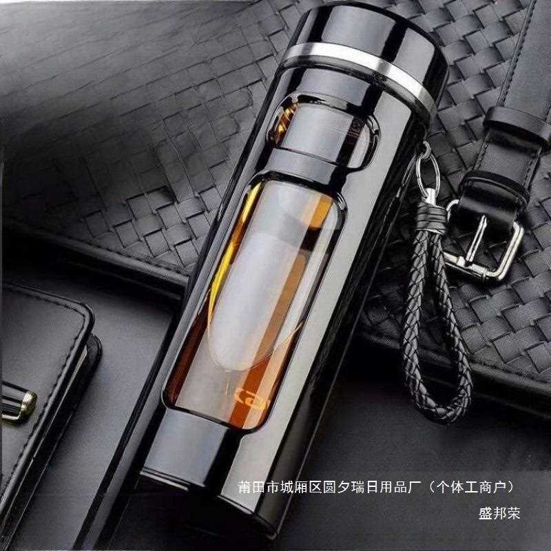 工厂直销耐摔硅高温男士摔不烂500ml茶杯保护套硼钢化玻璃杯双层