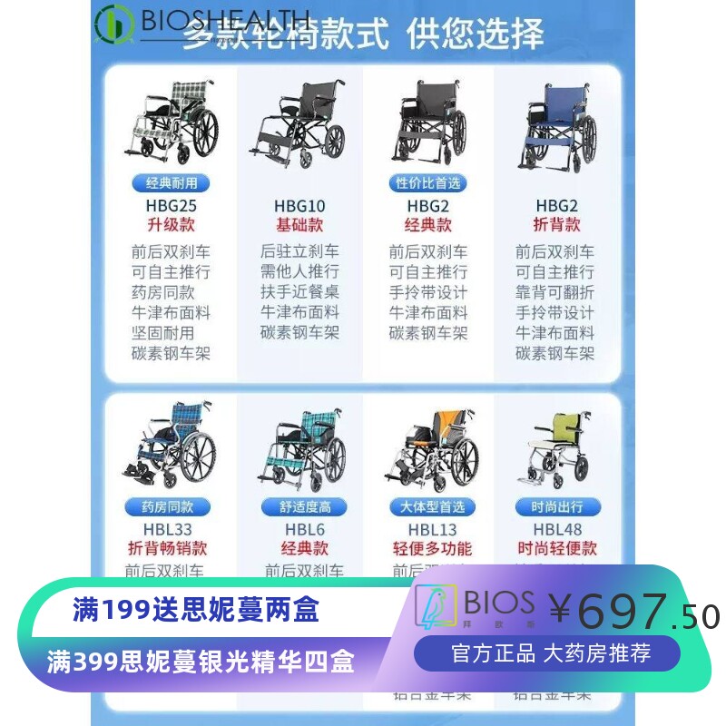 互邦轮椅G2折叠超轻便老人专用手推车医院同款代步车手动互帮小型