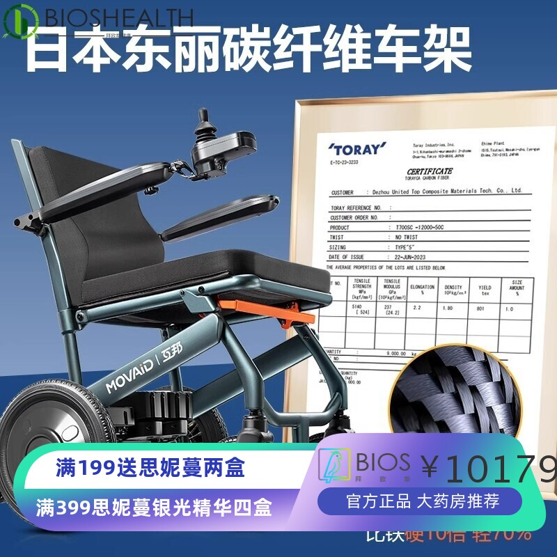 互邦进口碳纤维电动轮椅轻便智能全自动折叠老人专用代步车便携小