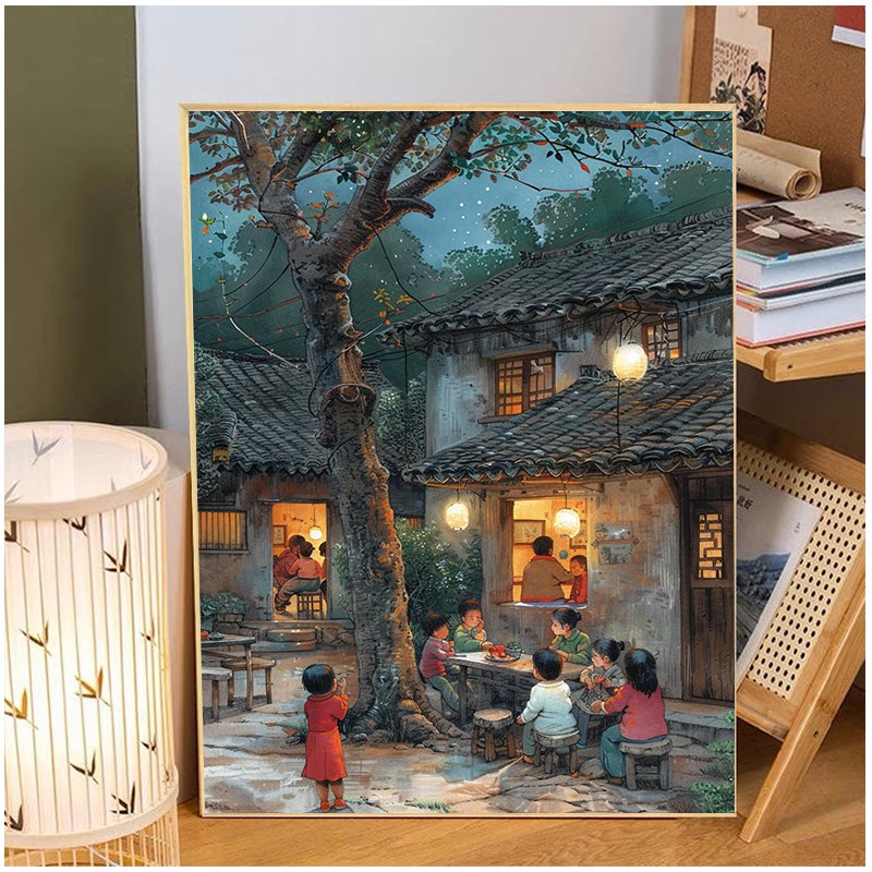 老屋仲夏夜数字油画diyt手工填充童年治愈风景油彩画解压涂色画画
