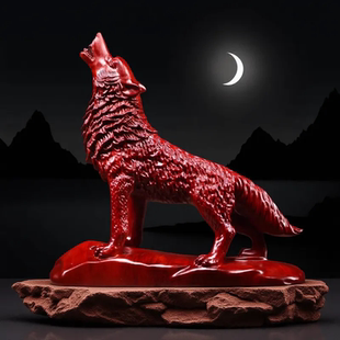 木雕狼摆件实木狼摆件招财领头狼摆件客厅办公室茶桌装饰家工艺品