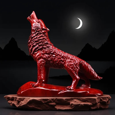 木雕狼摆件实木狼摆件招财领头狼摆件客厅办公室茶桌装饰家工艺品