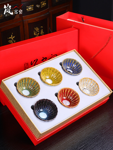 高端六色功夫小茶杯6祇装家用茶具茶碗陶瓷主人杯茶盏建盏礼盒装