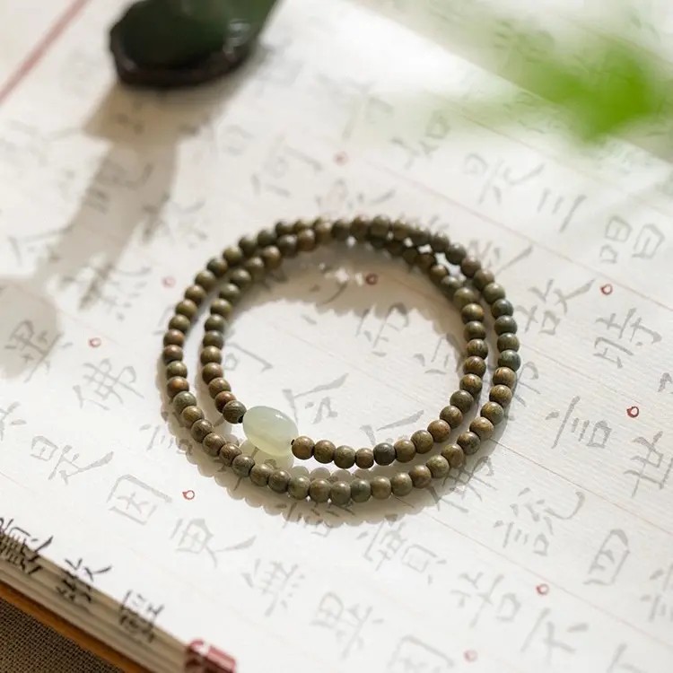 绿檀木玉石双圈手串紫檀香木质转运珠男士女款纤细念珠文玩手链