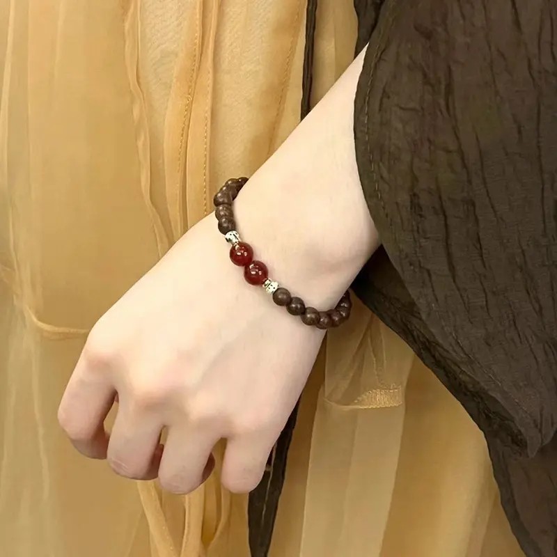 天然金丝檀木搭配红石手串女生木质文玩男士手链