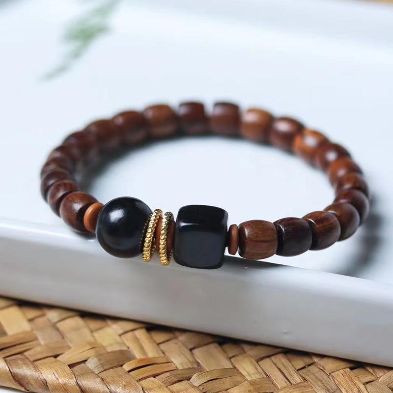 黑花梨桶珠成品木质手串盘玩情侣款花梨木手链女士文玩