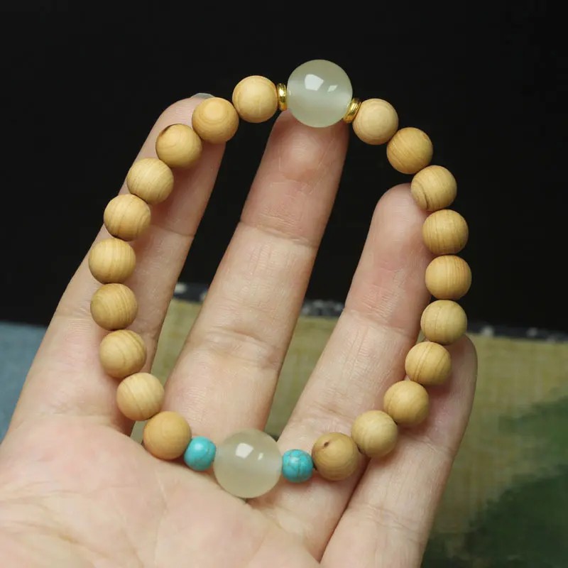 柏木8mm手串带夜光珠手链 男女士手链圆珠木质文玩饰品