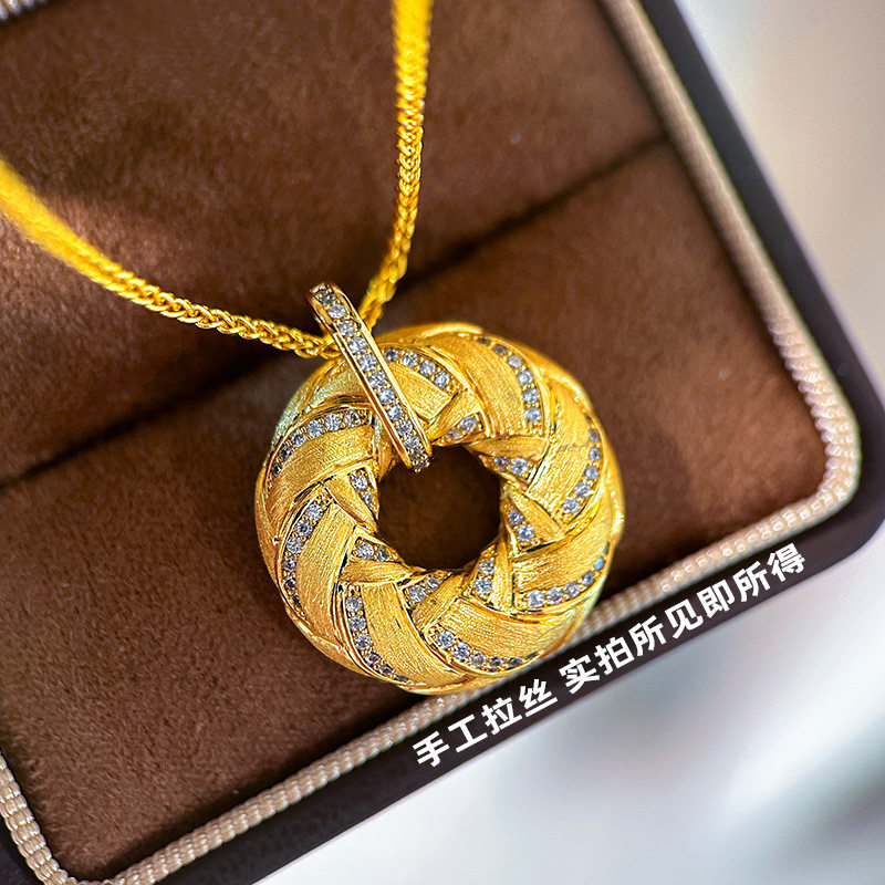 手工拉丝鎏光织金项链镶钻越南沙金圆满平安扣编织甜甜圈女毛衣链