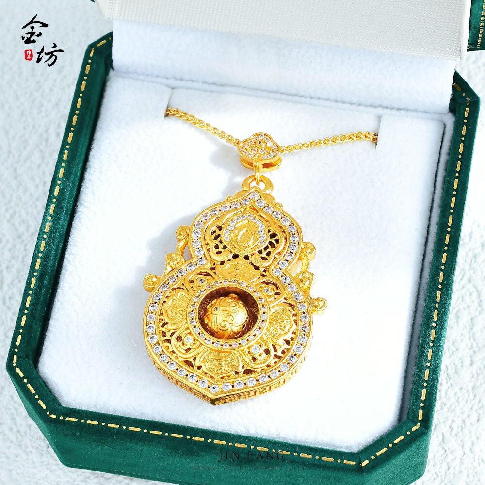 金店款越南沙金人生四美葫芦项链大号单面镶钻款葫芦吊坠饰品防金