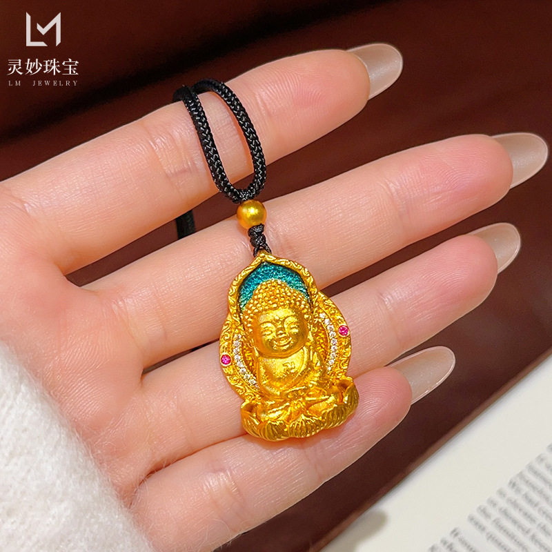 金店款越南沙金珐琅彩阿弥陀佛宝宝佛吊坠莲花佛像项链复古仿真金