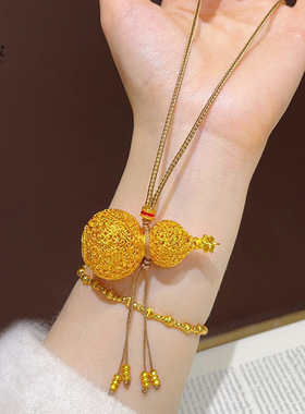 越南沙金镂空花丝葫芦流苏盘缠吊坠项链素面福禄毛衣链防金国风女