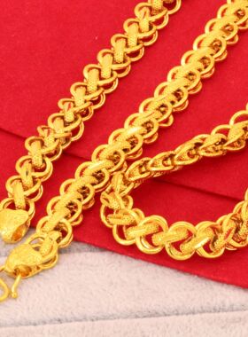 越南沙金泰国项链男12mm泰链龙骨链古法金大气项饰金店同款轻奢