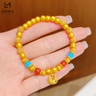 古法越南沙金锤纹小金坨老型珠绿松手链实心胖福苹果珠手串国风女